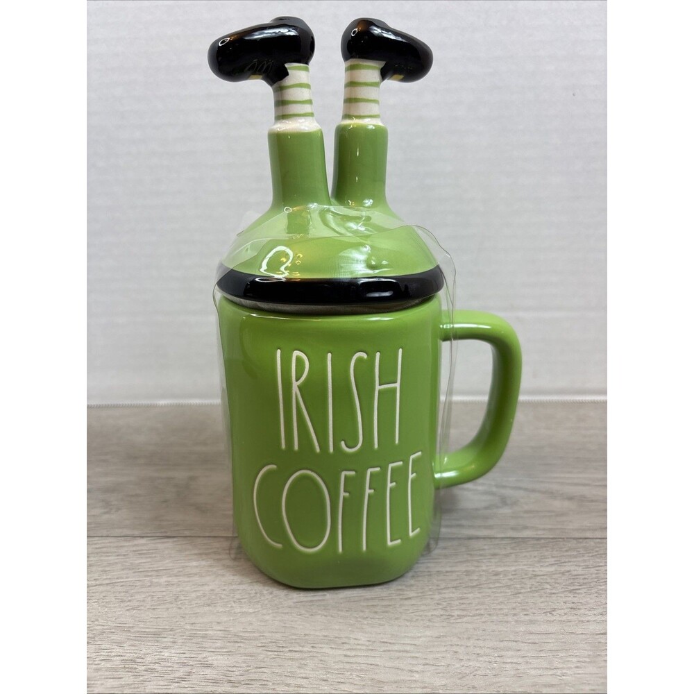 Green Rae Dunn Irish Coffee Cup with Lid Leprechaun Legs Artisan Collection